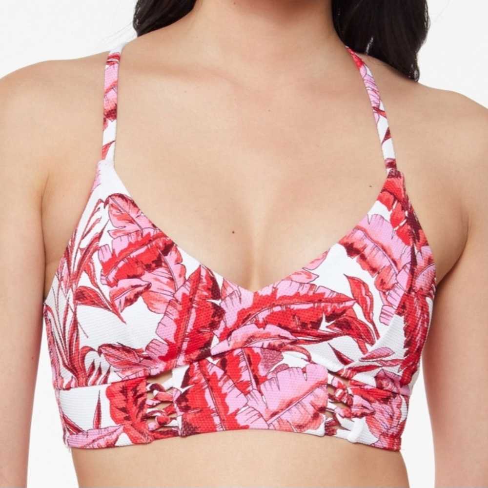 Jessica Simpson Printed Paradiso Palm Cropped Cami Bikini Top